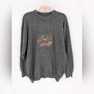 Burberrys Vintage Dog Big Graphic Knitted Embroidered Pullover Sweater Size XL